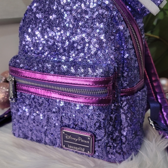 Set of 4!Purple Sequin Loungefly Backpack 2pairs of Ears&Wallet - Picture 13 of 13